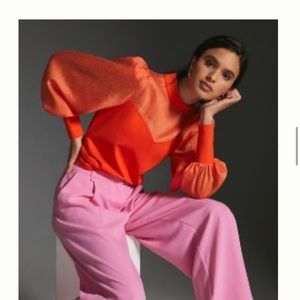 Anthropologie Orange Bishop Sleeve Blouse